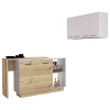 Norwalk 2 Piece Kitchen Set, Kitchen Island + Upper Wall Cabinet , White /Light Oak