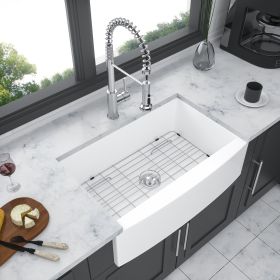 White Farmhouse Sink - 30 inch White Kitchen Sink Ceramic Arch Edge Apron Front Single Bowl Farm Kitchen Sinks