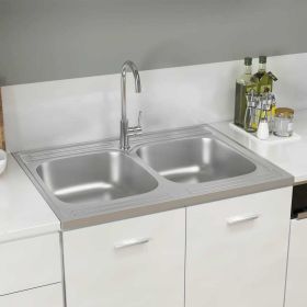 Kitchen Sink with Double Basins Silver 31.5"x23.6"x6.1" Stainless Steel