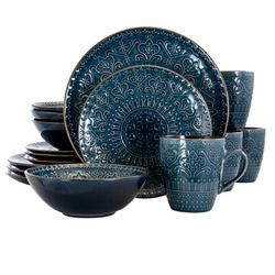 Elama Deep Sea Mozaic 16 Piece Luxurious Stoneware Dinnerware with Complete Setting for 4