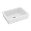 White ceramic kitchen sink in front of farmhouse/apron