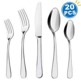 Silverware Set 20 Piece Gold Silverware Flatware Cutlery Set With Stand Include Knife Fork Spoon,Hanging Stainless Steel Utensils Set Service for 4, D