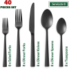 VeSteel 40-Piece Matte Black Silverware Set, Stainless Steel Flatware Set Service for 8, Metal Cutlery Eating Utensils Tableware Includes Forks/Spoons