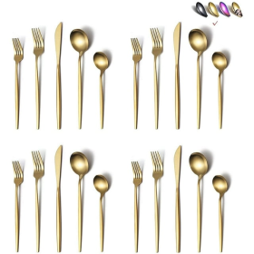 Just Houseware Silverware Sets 40 Pieces, Stainless Steel Flatware Sets, Titanium Plating Cutlery Set, Matte Gold Utensil Sets, Service Set for 8 (Mat