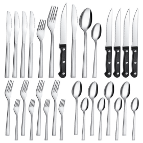 Bestdin 24 Pieces Silverware Set with Steak Knives, Stainless Steel Flatware Sets Service for 4, Mirror Polished Pattern Design Tableware Sets for Hom