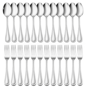 Walchoice 24-Piece Fork and Spoon Set, Stainless Steel Silverware Flatware Set for Party Wedding Banquet, Metal Eating Utensils Include 12 Dinner Fork