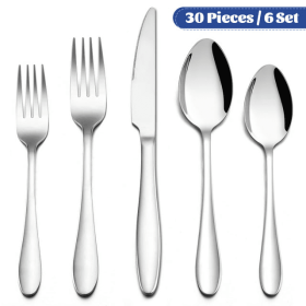 Walchoice 30-Piece Silverware Set, Stainless Steel Flatware Cutlery Set Service for 4, Metal Eating Utensil for Home Restaurant, Include Knife Fork Sp