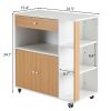 Kitchen Island Cart with 5 Shelves 1 Drawer, Rolling Kitchen Storage, Mobile Island on Wheels, White & Wood