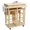 Square Solid Wood Folding Dining Cart with 2 Free Stools Natural--Old code: 95835468