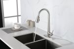 Kitchen Faucet with Pull Down Sprayer Brushed Nickel, High Arc Single Handle Kitchen Sink Faucet with Deck Plate, Commercial Modern Stainless Steel Ki