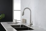 Kitchen Faucet with Pull Down Sprayer Brushed Nickel, High Arc Single Handle Kitchen Sink Faucet with Deck Plate, Commercial Modern Stainless Steel Ki