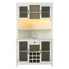 Farmhouse Coffee Bar Cabinet with LED Lights and Outlets with Wine Bottle Rack, 70" Rustic Buffet Cabinet with Wine Bottle and Wine Glass Rack, 1 Draw