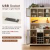 Farmhouse Coffee Bar Cabinet with LED Lights and Outlets with Wine Bottle Rack, 70" Rustic Buffet Cabinet with Wine Bottle and Wine Glass Rack, 1 Draw