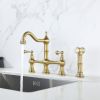 8 inch Centerset Bridge Kitchen Faucet with Brass Side Sprayer 2 Handles 4 Holes Antique Classic Heritage Deck-Mount Kitchen Sink Faucet