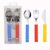 Kids'  3Pcs Flatware with Brick Toy Silicone Handle Childrens Stainless Steel Silverware Toddler Utensils Spoons+Forks+Knife Set