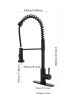 Commercial Spring Kitchen Faucets Matte Black with Pull Out Sprayer, Stainless Steel Single Handle One Hole Kitchen Sink Faucet, Industrial 3-Hole Sin