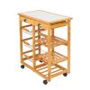 Kitchen & Dining Room Cart 2-Drawer Removable Storage Rack with Rolling Wheels Wood Color