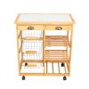 Kitchen & Dining Room Cart 2-Drawer Removable Storage Rack with Rolling Wheels Wood Color