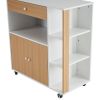 Kitchen Island Cart with 5 Shelves 1 Drawer, Rolling Kitchen Storage, Mobile Island on Wheels, White & Wood