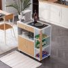 Kitchen Island Cart with 5 Shelves 1 Drawer, Rolling Kitchen Storage, Mobile Island on Wheels, White & Wood