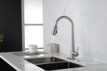 Kitchen Faucet with Pull Down Sprayer Brushed Nickel, High Arc Single Handle Kitchen Sink Faucet with Deck Plate, Commercial Modern Stainless Steel Ki