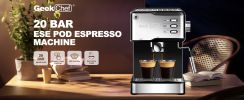 Geek Chef Espresso Machine, Espresso and Cappuccino latte Maker 20 Bar Pump Coffee Machine Compatible with ESE POD capsules filter&Milk Frother Steam