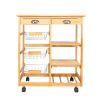 Kitchen & Dining Room Cart 2-Drawer Removable Storage Rack with Rolling Wheels Wood Color