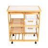 Kitchen & Dining Room Cart 2-Drawer Removable Storage Rack with Rolling Wheels Wood Color