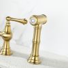 8 inch Centerset Bridge Kitchen Faucet with Brass Side Sprayer 2 Handles 4 Holes Antique Classic Heritage Deck-Mount Kitchen Sink Faucet