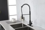 Commercial Spring Kitchen Faucets Matte Black with Pull Out Sprayer, Stainless Steel Single Handle One Hole Kitchen Sink Faucet, Industrial 3-Hole Sin