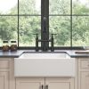 White ceramic kitchen sink in front of farmhouse/apron