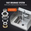 VEVOR Commercial Hand Sink with Faucet and Side Splash, NSF Stainless Steel Sink for Washing, Small Hand Washing Sink, Wall Mount Hand Basin for Resta