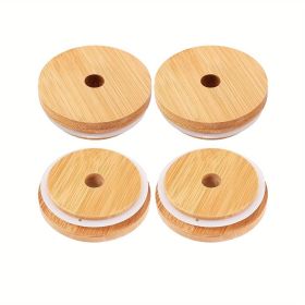 2/4pcs Bamboo Jar Lids With Straw Hole; Reusable Bamboo Jar Lids; Leak Proof Glass Canning Drinking Storage Jars; Canning Lids With Silicone Ring For (Quantity: 4pcs)