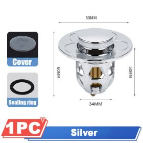 1pc Drain Stopper Pop-Up Bounce Core Basin Drain Filter Valve Hair Catcher Shower Sink Strainer Bath Stopper Bathroom Drain Cover (Color: Silvery)