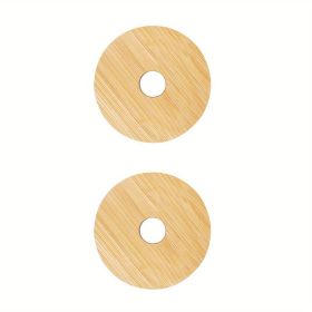 2/4pcs Bamboo Jar Lids With Straw Hole; Reusable Bamboo Jar Lids; Leak Proof Glass Canning Drinking Storage Jars; Canning Lids With Silicone Ring For (Quantity: 2pcs)