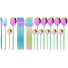 Commercial & Household 24Pcs Dinnerware Set Stainless Steel Flatware Tableware (Type: Flatware Set, Color: Rainbow)