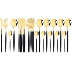 Commercial & Household 24Pcs Dinnerware Set Stainless Steel Flatware Tableware (Type: Flatware Set, Color: Black & Gold)