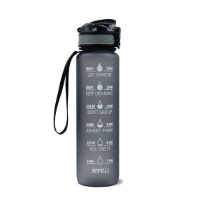 1L Tritan Water Bottle With Time Marker Bounce Cover Motivational Water Bottle Cycling Leakproof Cup For Sports Fitness Bottles (Color: Grey, capacity: 1L)