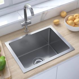 Handmade Kitchen Sink Stainless Steel (Color: Silver)