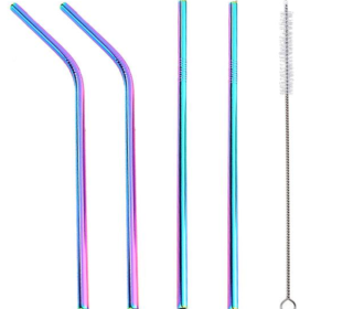 Colourful Reusable Stainless Steel Straws (Color: Multicolor, Style: STRAIGHT.BENT)