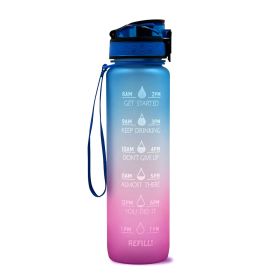 1L Tritan Water Bottle With Time Marker Bounce Cover Motivational Water Bottle Cycling Leakproof Cup For Sports Fitness Bottles (Color: Blue red gradient, capacity: 1L)