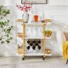 Drinks Trolley Cart with Rolling Wheels Hotel Serving Cart with Wine and Glass Holders Bar Carts