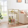 2 Glass Shelves  Serving Trolley Bar Cart  with Durable Metal Frame for Hotel Dining Room Restaurant