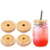 2/4pcs Bamboo Jar Lids With Straw Hole; Reusable Bamboo Jar Lids; Leak Proof Glass Canning Drinking Storage Jars; Canning Lids With Silicone Ring For