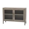 Wood Storage Cabinet with Two Tempered Glass Doors ,Four Legs and Adjustable Shelf,Suitable for Living Room, Study and Entrance