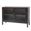 Wood Storage Cabinet with Two Tempered Glass Doors ,Four Legs and Adjustable Shelf,Suitable for Living Room, Study and Entrance