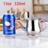 1pc Mini Stainless Steel Oil Pot With Strainer; Condiment Pot; 13oz; Small Stainless Steel Oil Pot